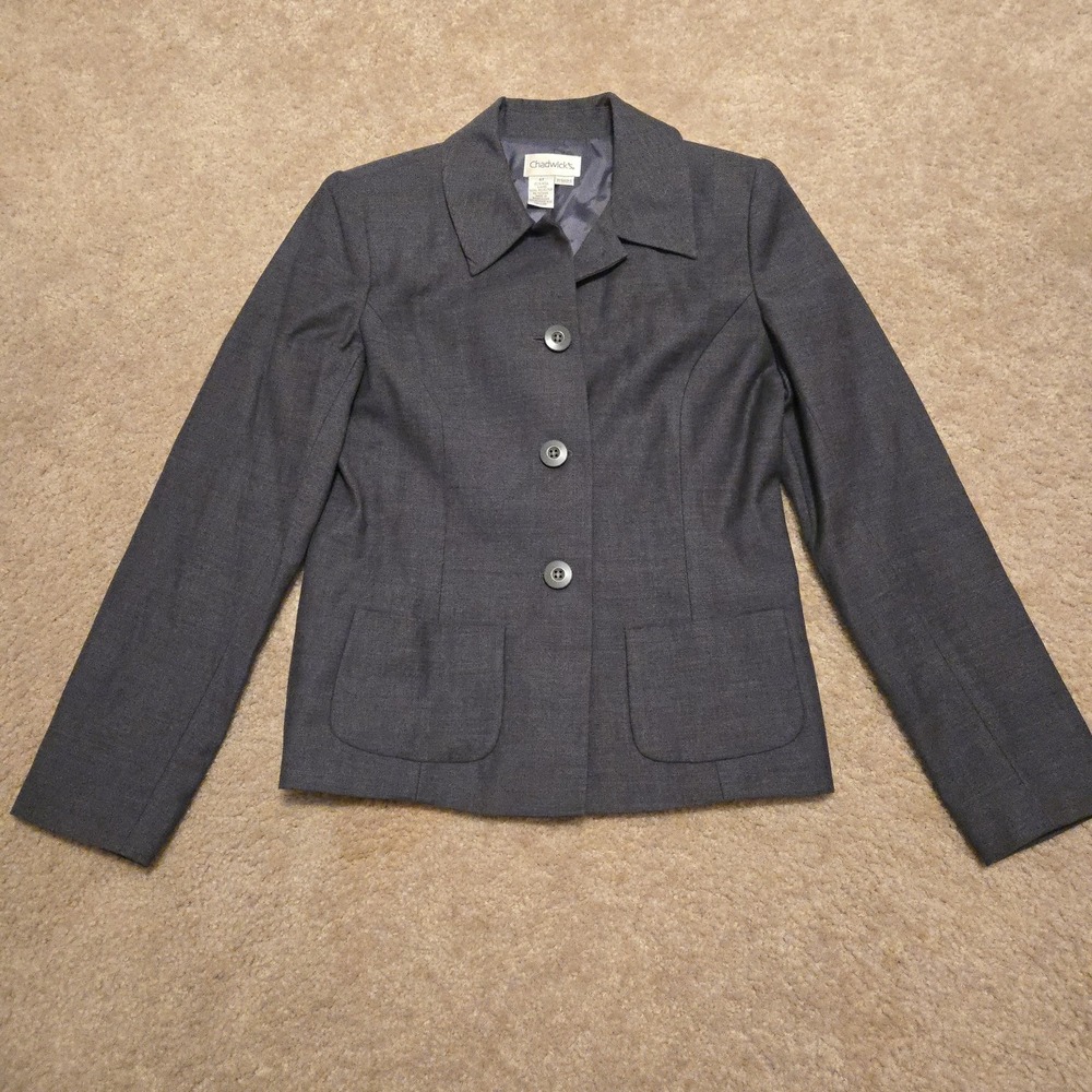 Chadwicks Blazer Jacket Womens 6 Tall Gray 100% Wool Lined Workwear Classic